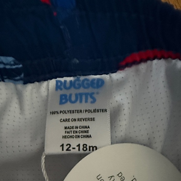 RUGGED BUTTS Nautical Swim Trunks - Blue with Red and White Sailboats 12-18M NWT - Picture 2 of 5